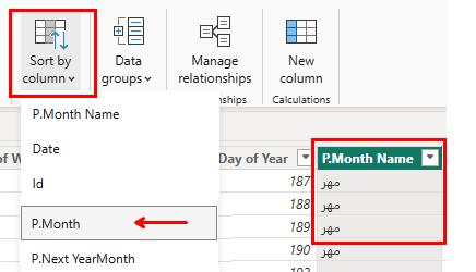 تنظیم مرتب سازی ماه‌های شمسی در Power BI